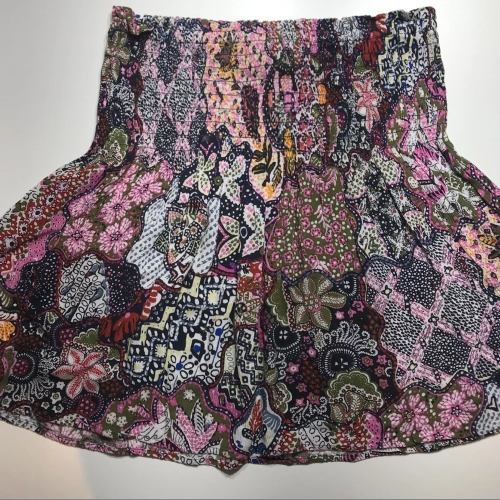 Loft Colorful Mosaic Smocked Skirt